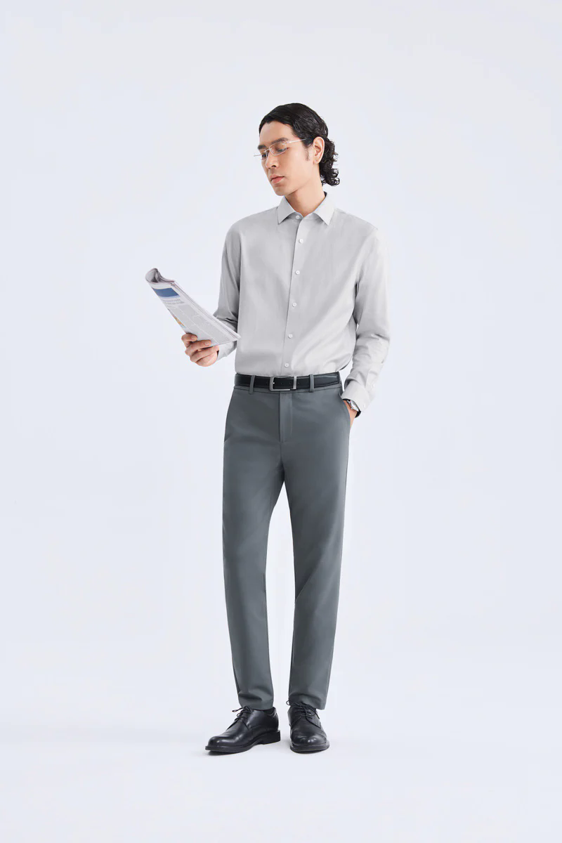 Supreme Cotton-Cashmere Dobby Dress Shirt | Grey Stripes 28700N