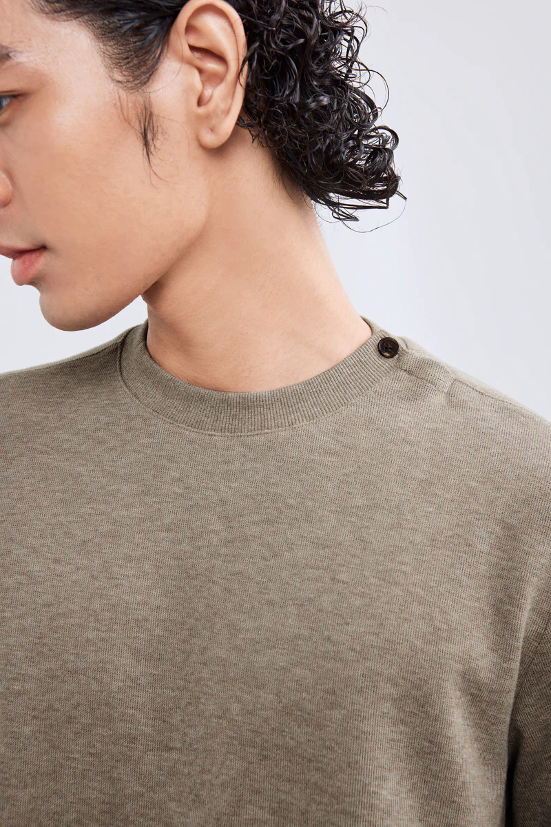 Merino-Blend French Rib Crew Neck Sweater | Khaki E7W025 Merino-Blend French Rib Crew Neck Sweater | Khaki E7W025