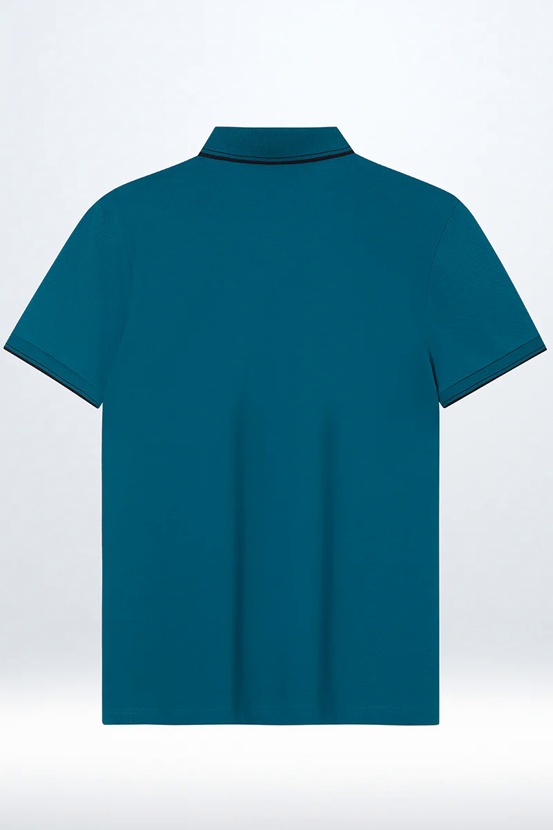 Pique Tipped Polo | Teal TQE060