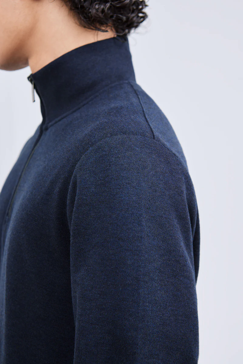 Merino-Blend Half Zip French Rib Sweater | Navy EB1244 Merino-Blend Half Zip French Rib Sweater | Navy EB1244