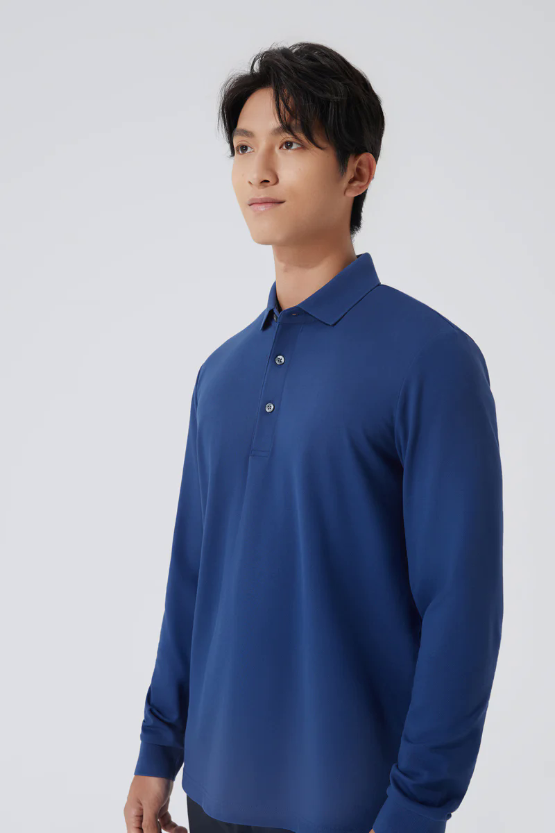 Pique Long Sleeve Polo | Blue NYE073