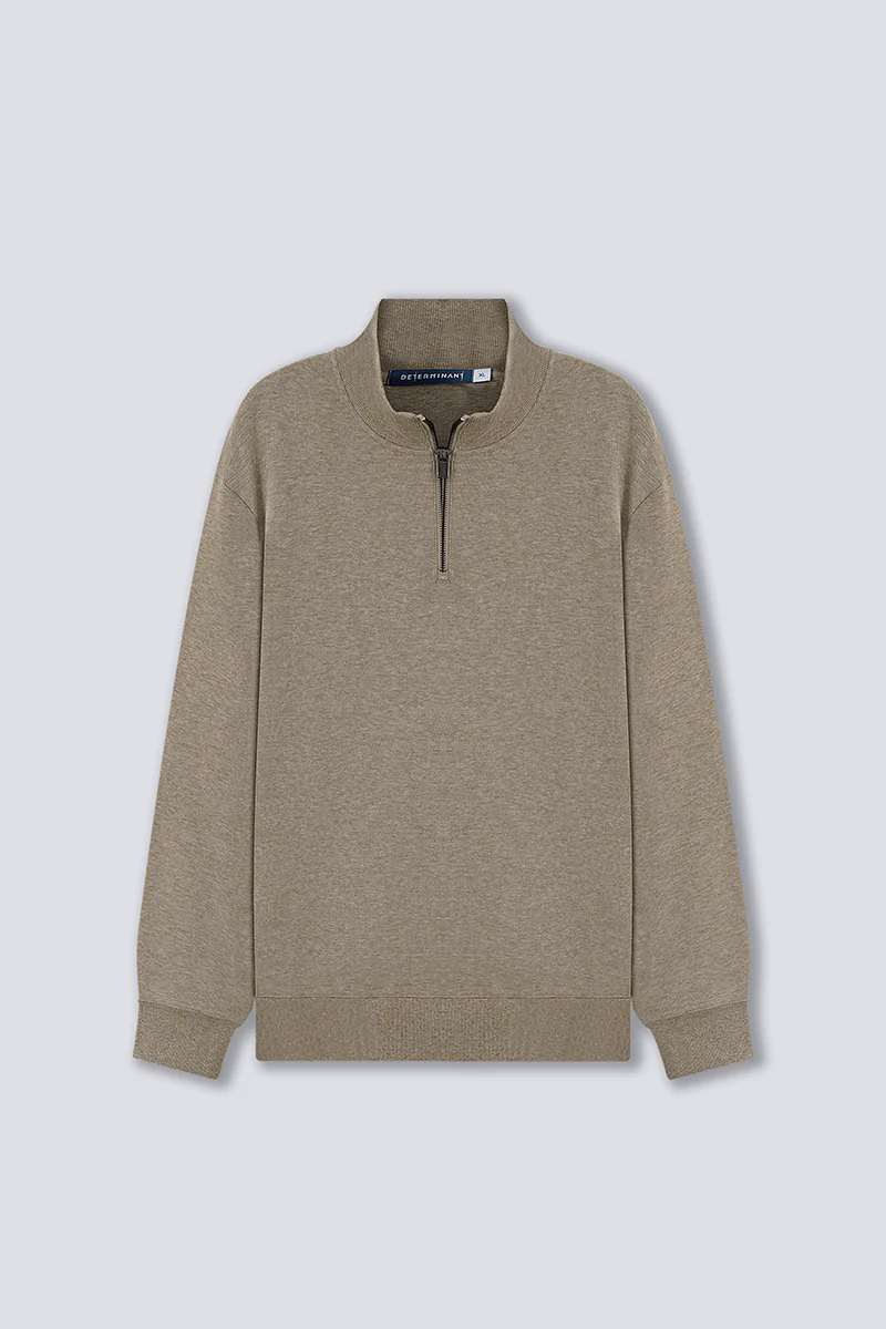Merino-Blend Half Zip French Rib Sweater | Khaki E7W025 Merino-Blend Half Zip French Rib Sweater | Khaki E7W025