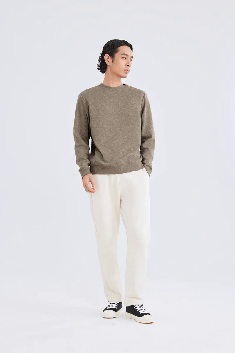 Merino-Blend French Rib Crew Neck Sweater | Khaki E7W025 Merino-Blend French Rib Crew Neck Sweater | Khaki E7W025