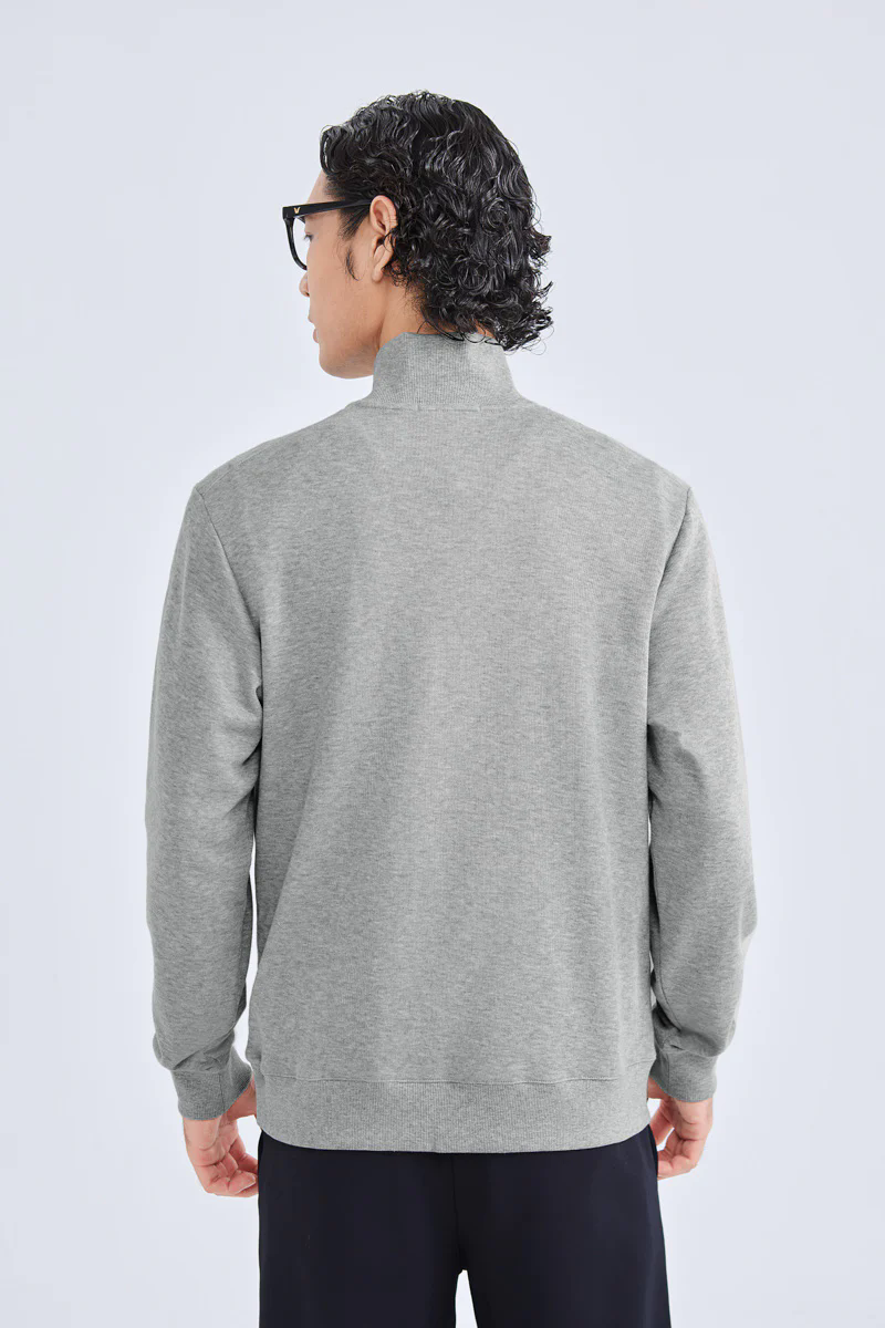Merino-Blend Half Zip French Rib Sweater | Grey EBC054 Merino-Blend Half Zip French Rib Sweater | Grey EBC054