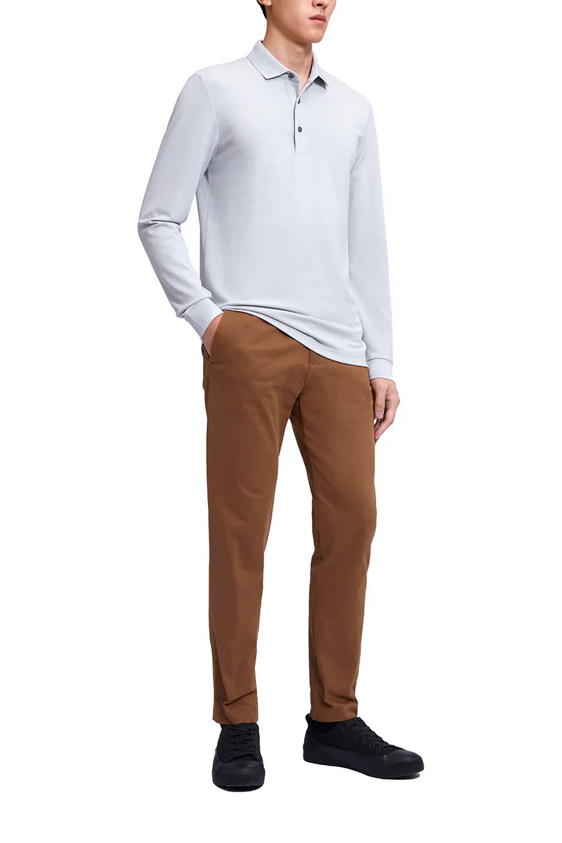 Pique Long Sleeve Polo | Light Grey GYE008 Pique Long Sleeve Polo | Light Grey GYE008