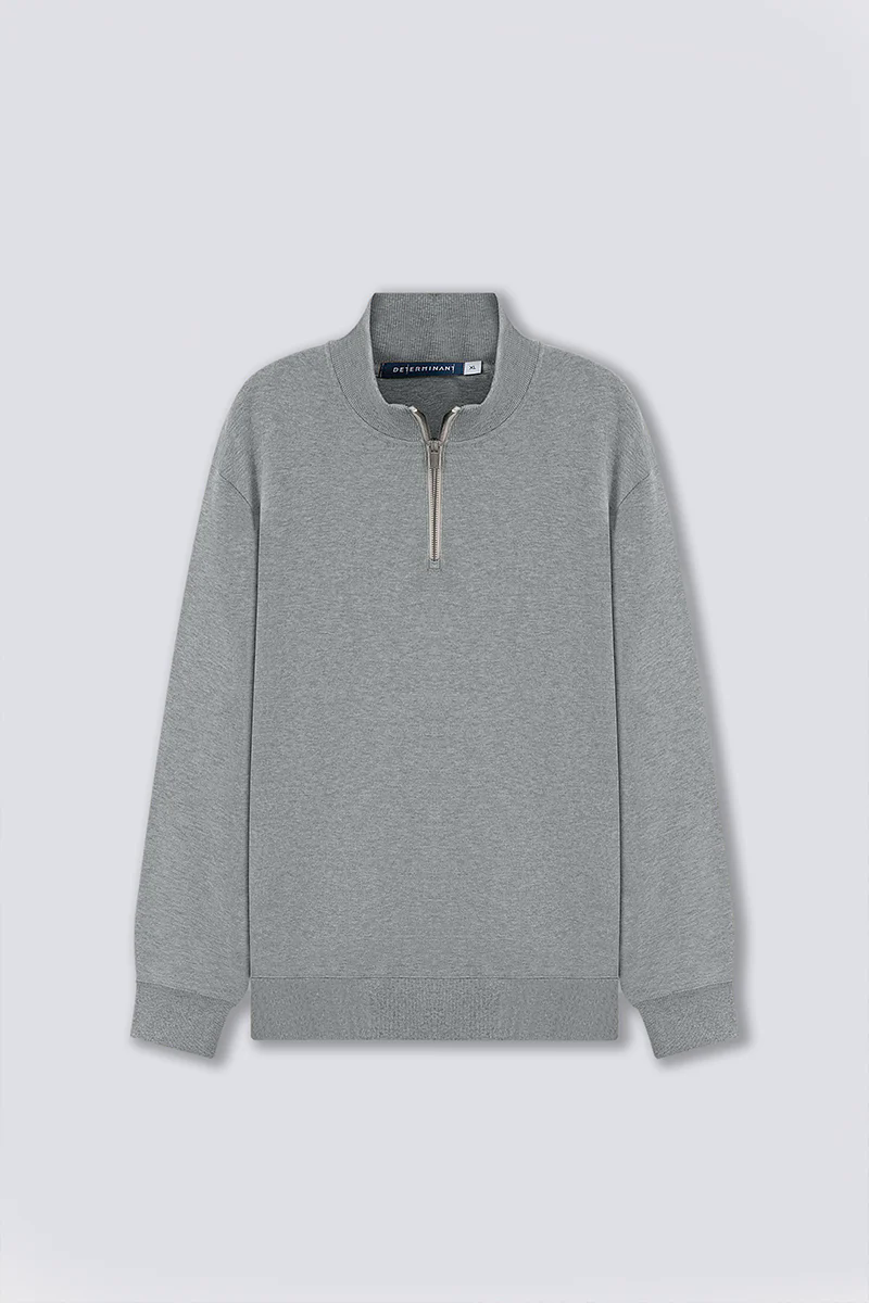 Merino-Blend Half Zip French Rib Sweater | Grey EBC054 Merino-Blend Half Zip French Rib Sweater | Grey EBC054