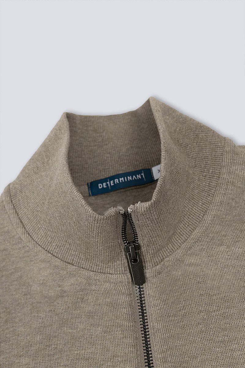 Merino-Blend Half Zip French Rib Sweater | Khaki E7W025 Merino-Blend Half Zip French Rib Sweater | Khaki E7W025