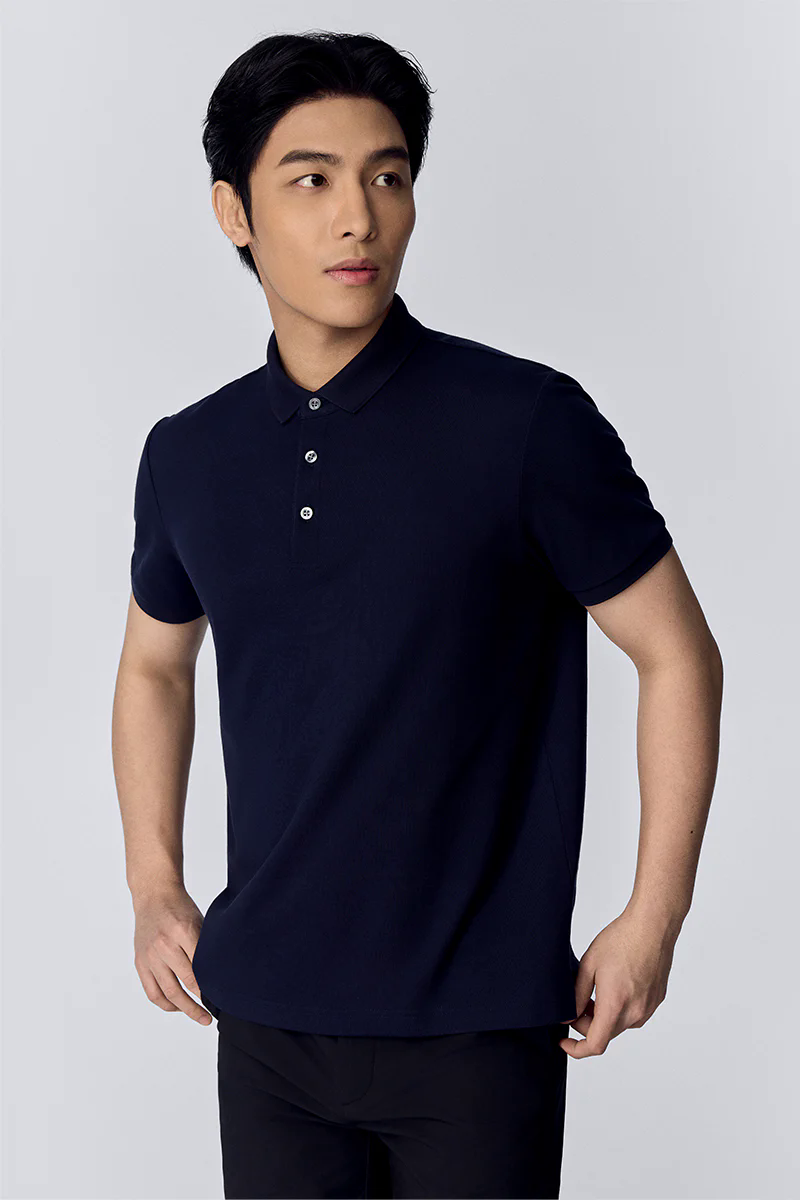3-Button Pique Polo | Navy NNY096