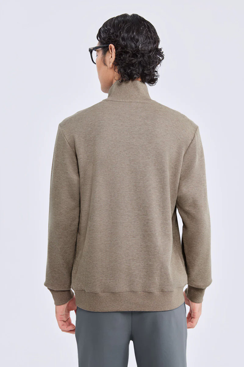 Merino-Blend Half Zip French Rib Sweater | Khaki E7W025 Merino-Blend Half Zip French Rib Sweater | Khaki E7W025