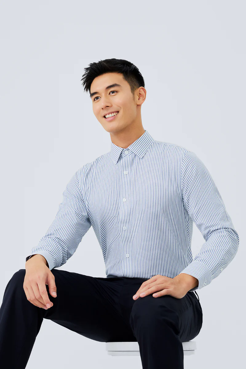 Waterless Dye Dress Shirt  | Dark Blue Stripes 22565N