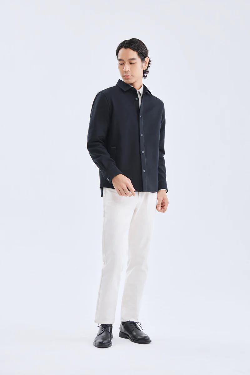 Brushed Contrast Stitch Shirt Jacket | Black BKFD01 Brushed Contrast Stitch Shirt Jacket | Black BKFD01