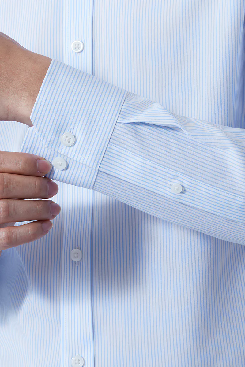 Wrinkle-Free Poplin Dress Shirt | Light Blue Stripes 15103N
