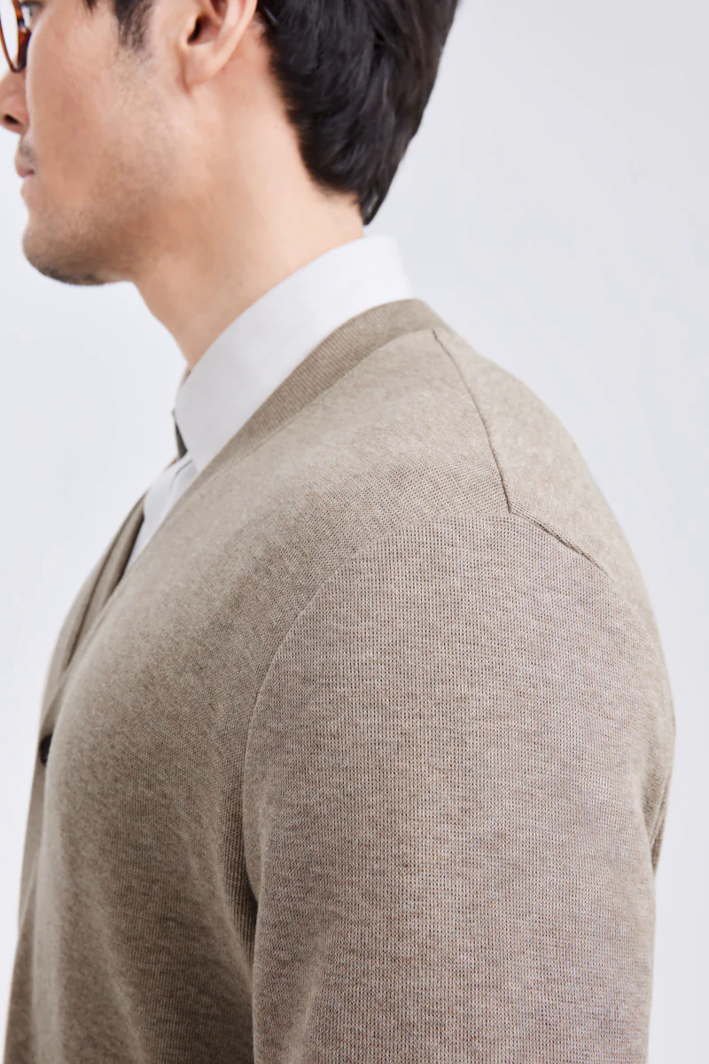 Merino-Blend French Rib Cardigan | Khaki E7W025 Merino-Blend French Rib Cardigan | Khaki E7W025