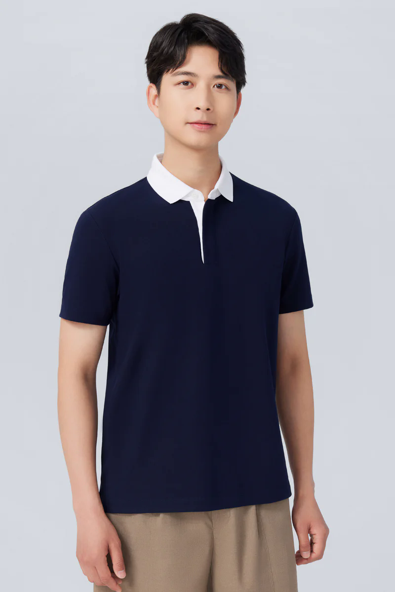 Pique Contrast Collar Polo | Navy NNY096