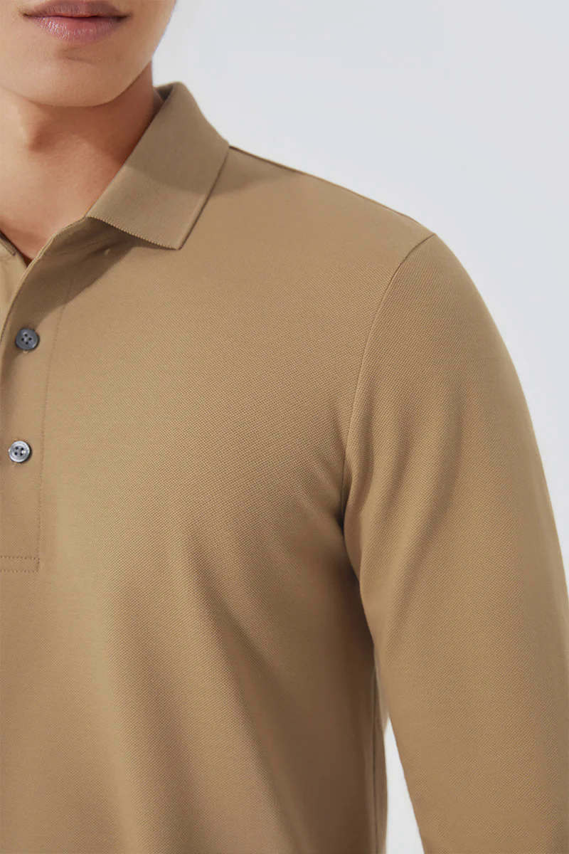 Pique Long Sleeve Polo | Khaki KE0178 Pique Long Sleeve Polo | Khaki KE0178