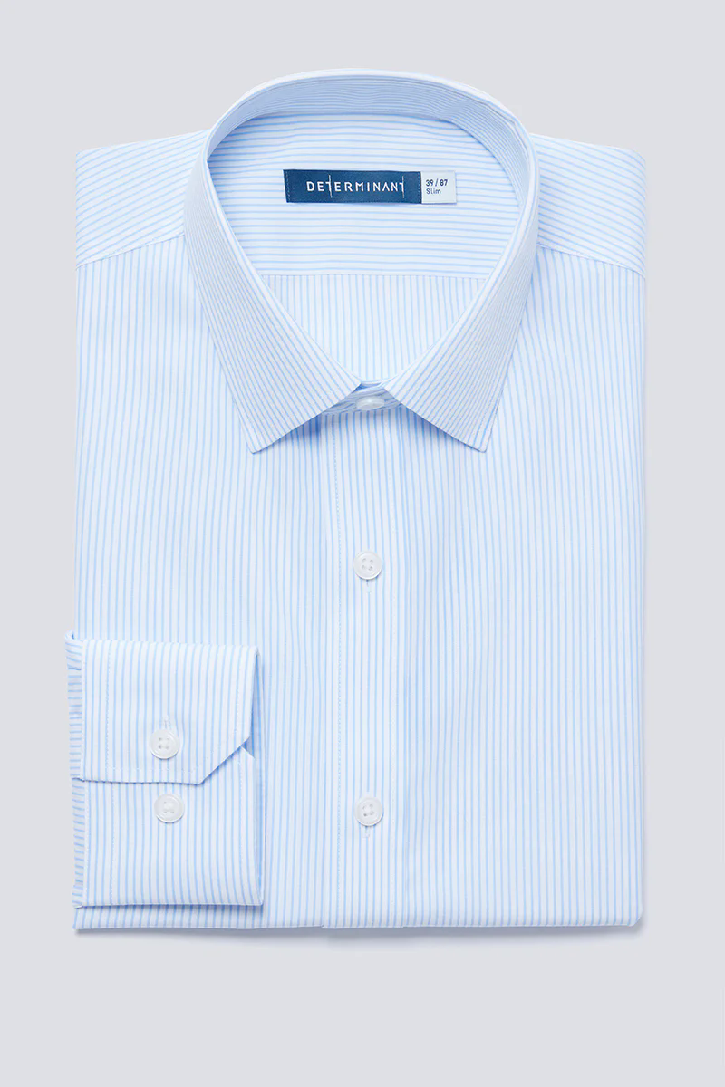 Wrinkle-Free Poplin Dress Shirt | Light Blue Stripes 15103N