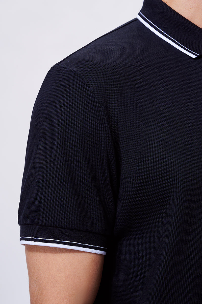 Pique Tipped Polo | Black BKFD01 Pique Tipped Polo | Black BKFD01