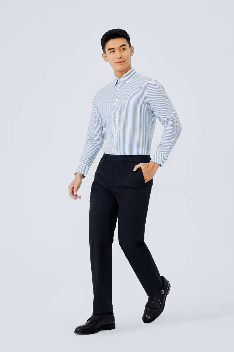 Waterless Dye Dress Shirt  | Dark Blue Stripes 22565N