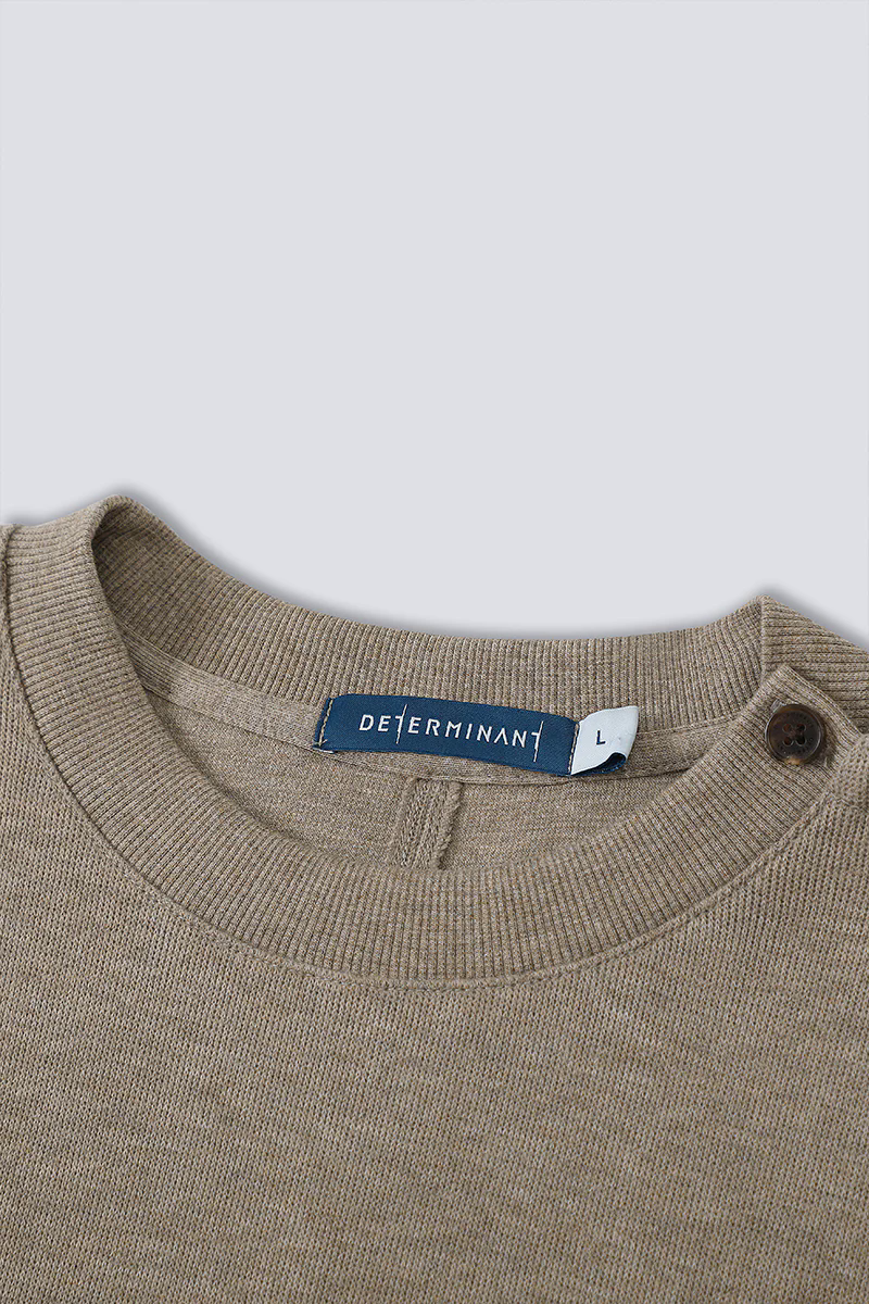 Merino-Blend French Rib Crew Neck Sweater | Khaki E7W025 Merino-Blend French Rib Crew Neck Sweater | Khaki E7W025