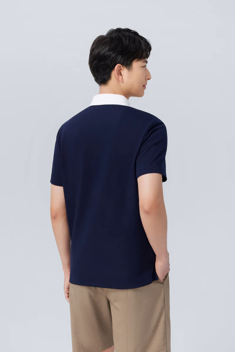 Pique Contrast Collar Polo | Navy NNY096 Pique Contrast Collar Polo | Navy NNY096