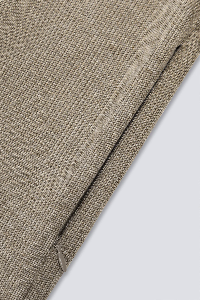 Merino-Blend Half Zip French Rib Sweater | Khaki E7W025 Merino-Blend Half Zip French Rib Sweater | Khaki E7W025