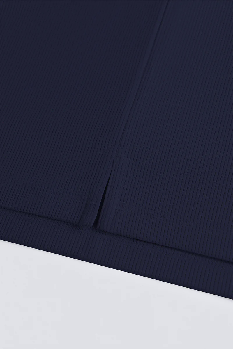 Waffle Crew Neck T-Shirt | Navy NNY096