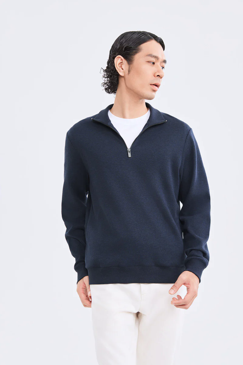 Merino-Blend Half Zip French Rib Sweater | Navy EB1244 Merino-Blend Half Zip French Rib Sweater | Navy EB1244