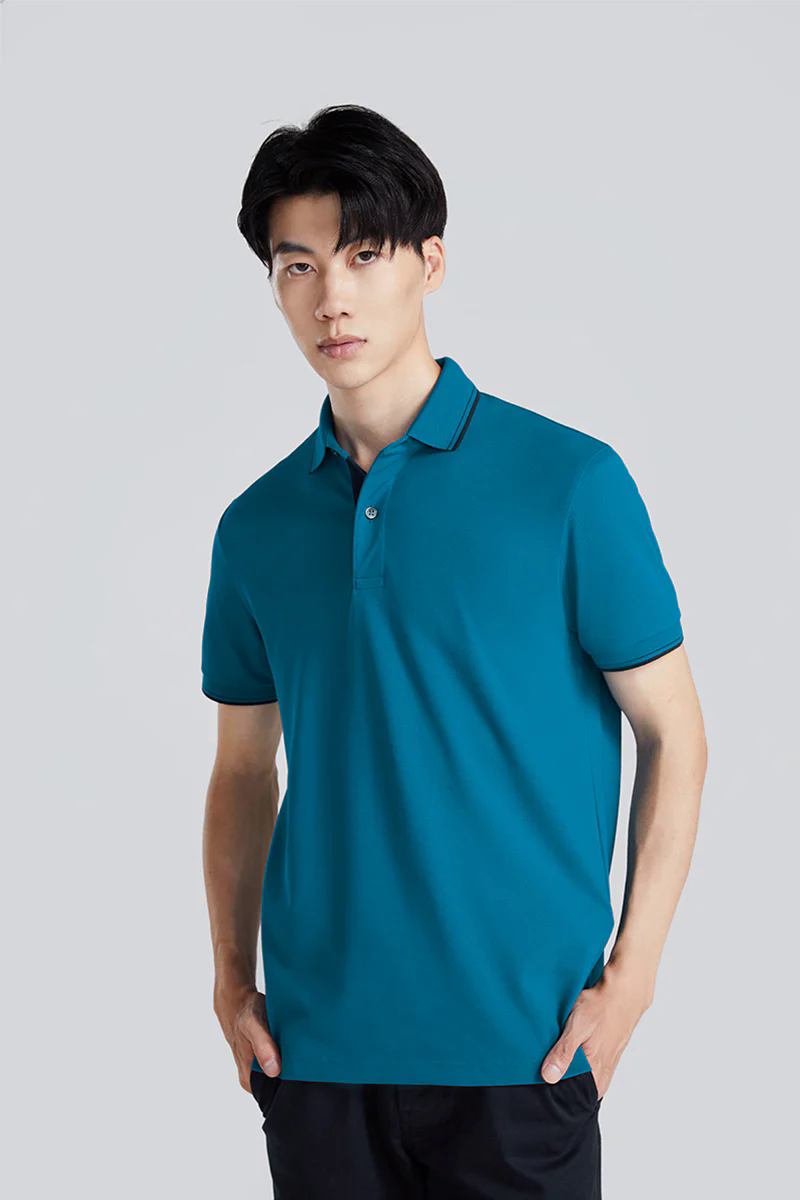 Pique Tipped Polo | Teal TQE060