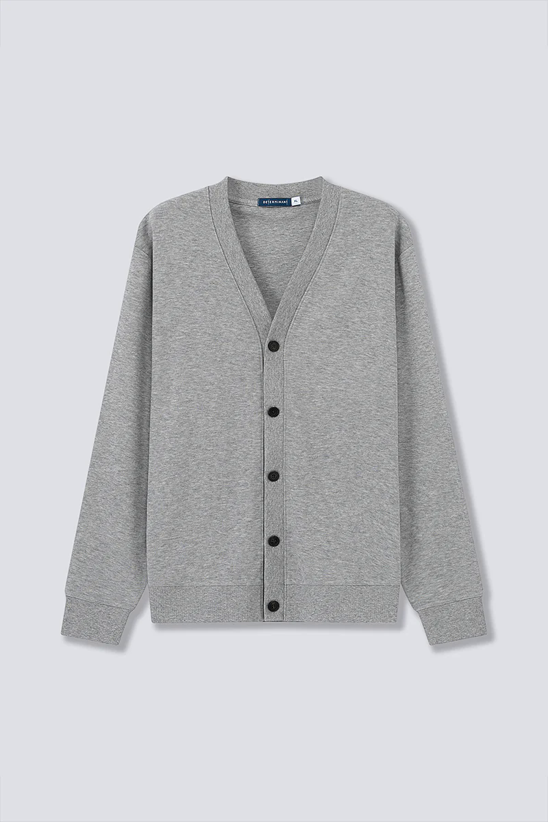 Merino-Blend French Rib Cardigan | Grey EBC054