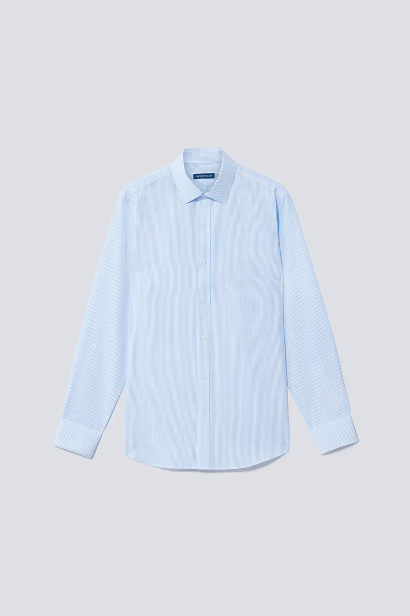 Wrinkle-Free Poplin Dress Shirt | Light Blue Stripes 15103N