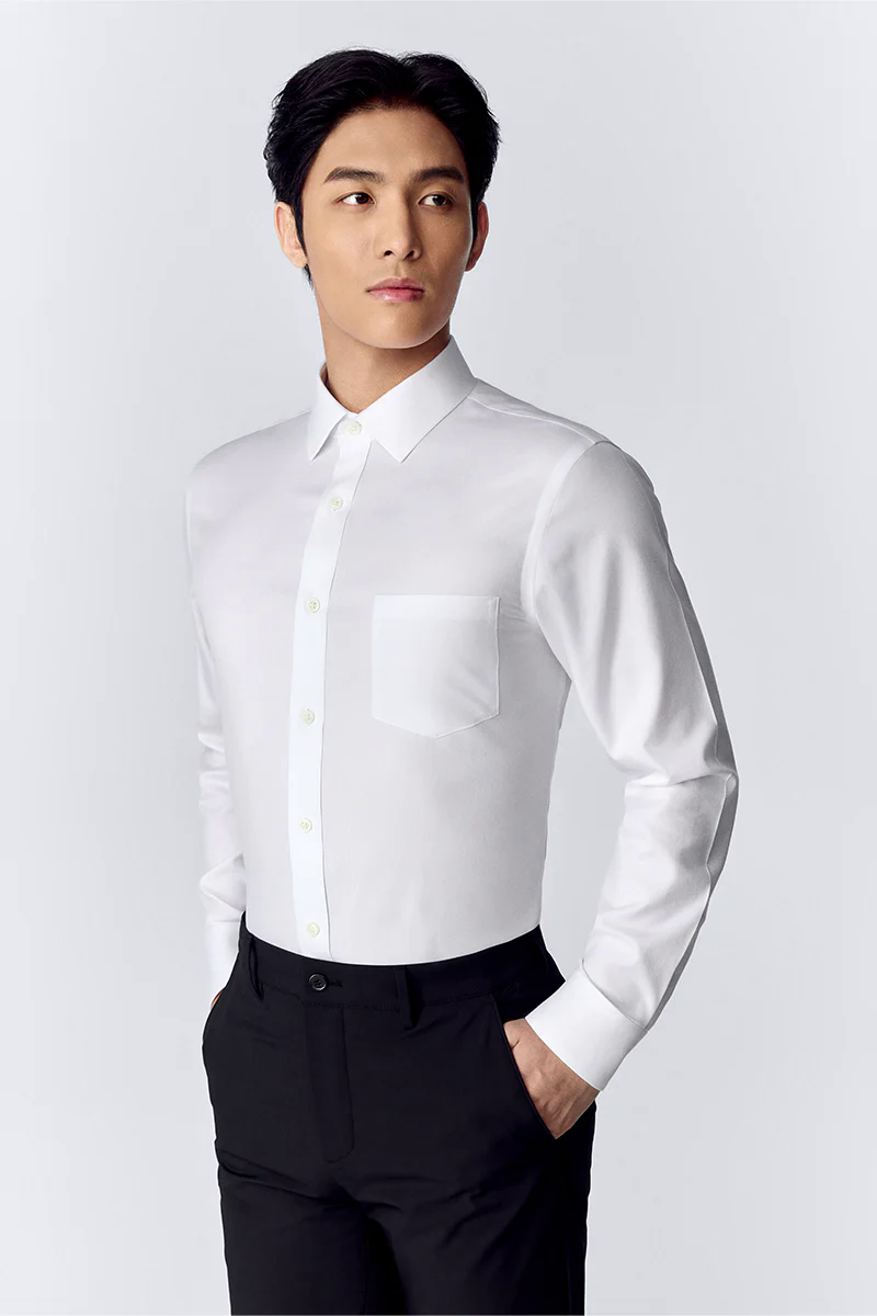 Wrinkle-Free Pinpoint Oxford Pocket Dress Shirt | White WH001Z