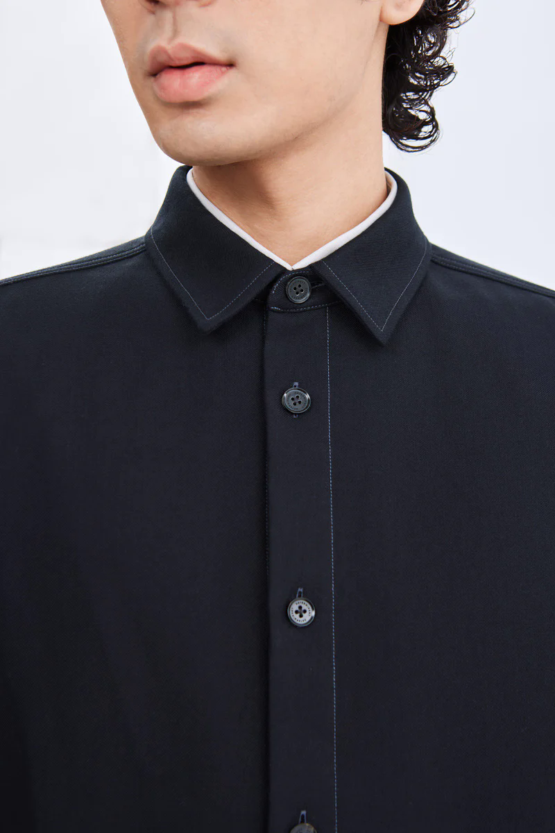 Brushed Contrast Stitch Shirt Jacket | Black BKFD01 Brushed Contrast Stitch Shirt Jacket | Black BKFD01