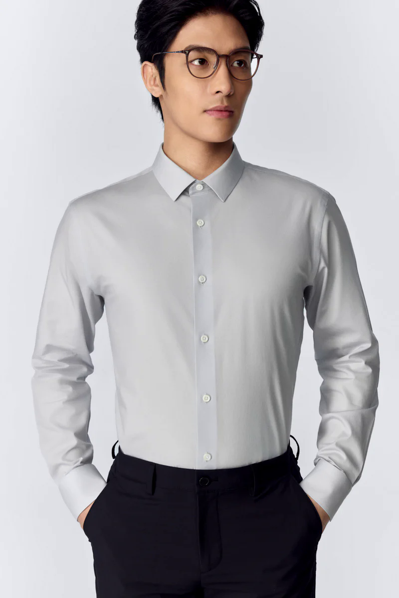CottonSTRETCH Twill Dress Shirt | Pale Grey 13141N