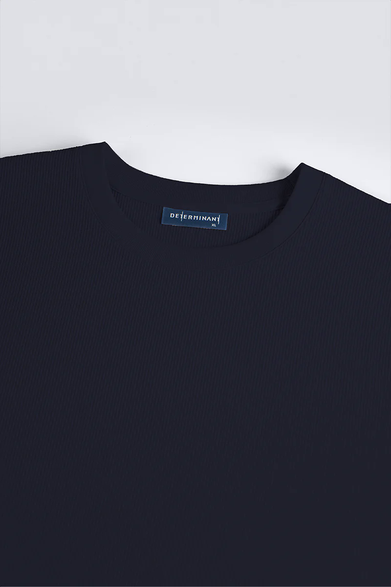 Waffle Crew Neck T-Shirt | Navy NNY096