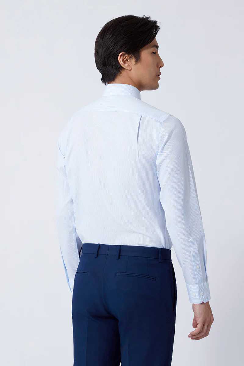 Wrinkle-Free Poplin Dress Shirt | Light Blue Stripes 15103N
