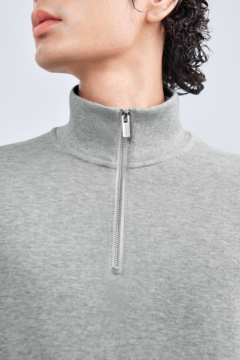 Merino-Blend Half Zip French Rib Sweater | Grey EBC054 Merino-Blend Half Zip French Rib Sweater | Grey EBC054