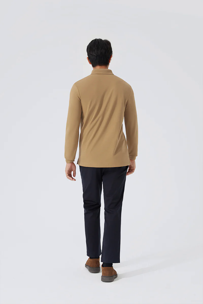 Pique Long Sleeve Polo | Khaki KE0178 Pique Long Sleeve Polo | Khaki KE0178