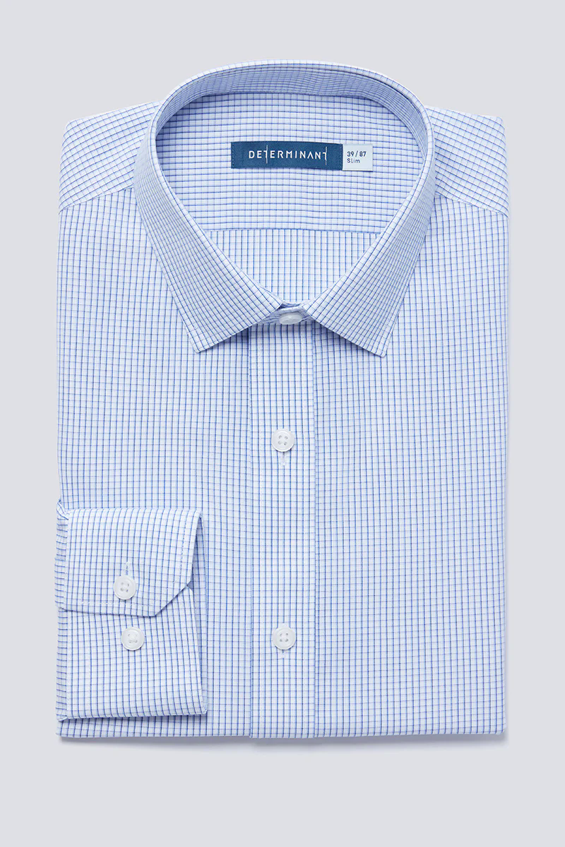 Wrinkle-Free Poplin Dress Shirt | Blue Check 15104N