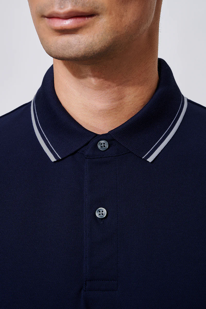 Pique Tipped Polo | Navy NNY096 Pique Tipped Polo | Navy NNY096