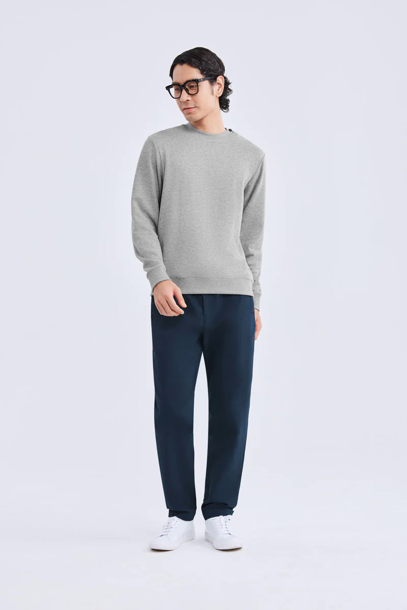 Merino-Blend French Rib Crew Neck Sweater | Grey EBC054 Merino-Blend French Rib Crew Neck Sweater | Grey EBC054