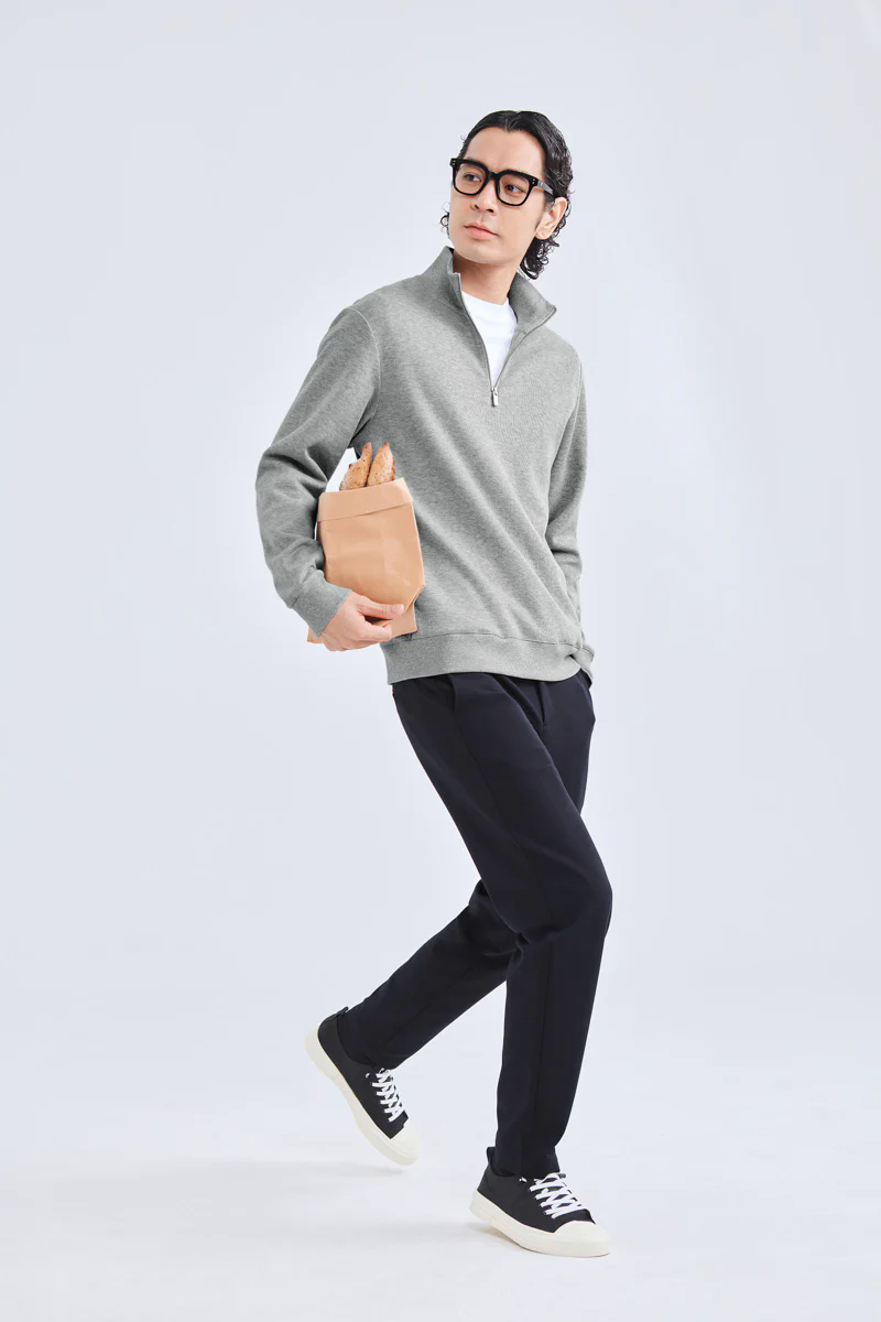 Merino-Blend Half Zip French Rib Sweater | Grey EBC054 Merino-Blend Half Zip French Rib Sweater | Grey EBC054