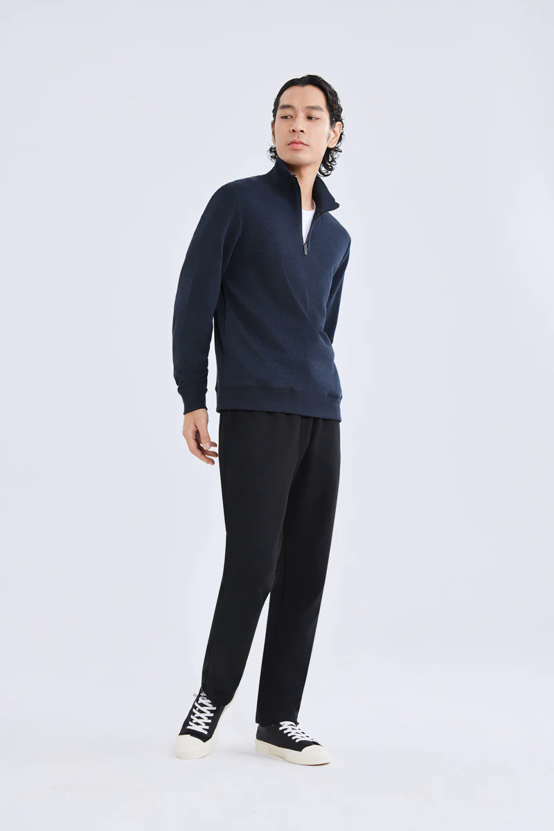 Merino-Blend Half Zip French Rib Sweater | Navy EB1244 Merino-Blend Half Zip French Rib Sweater | Navy EB1244
