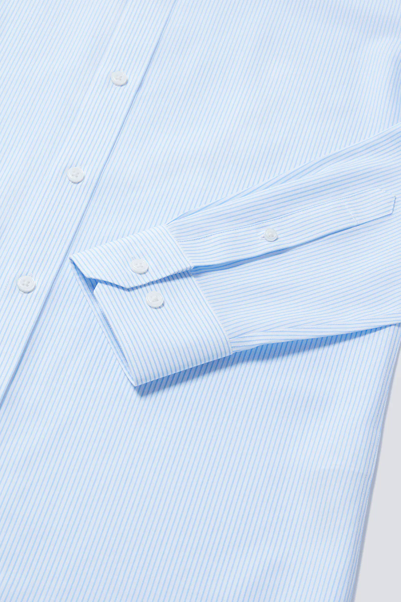 Wrinkle-Free Poplin Dress Shirt | Light Blue Stripes 15103N