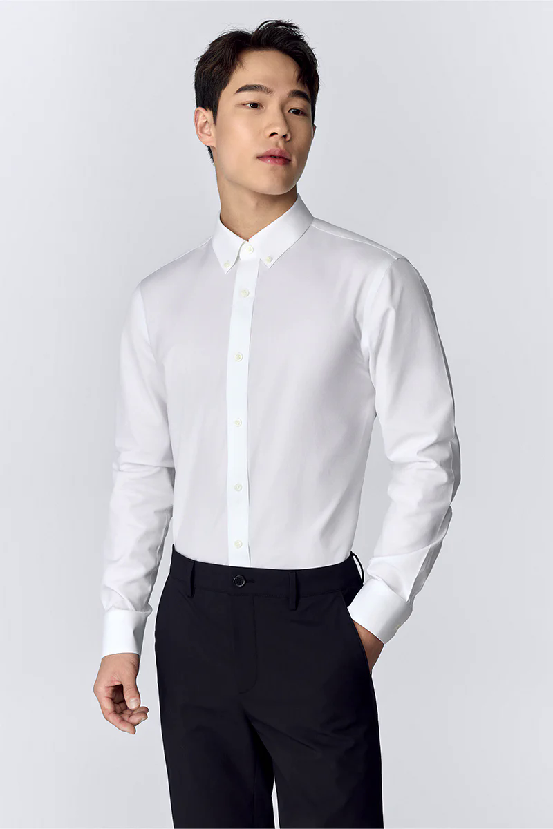 Wrinkle-Free Poplin Button-Down Dress Shirt | White WH001Z