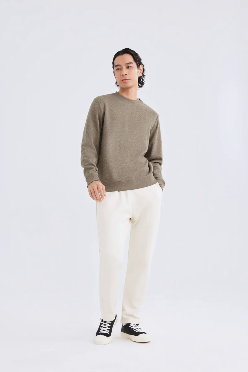 Merino-Blend French Rib Crew Neck Sweater | Khaki E7W025 Merino-Blend French Rib Crew Neck Sweater | Khaki E7W025