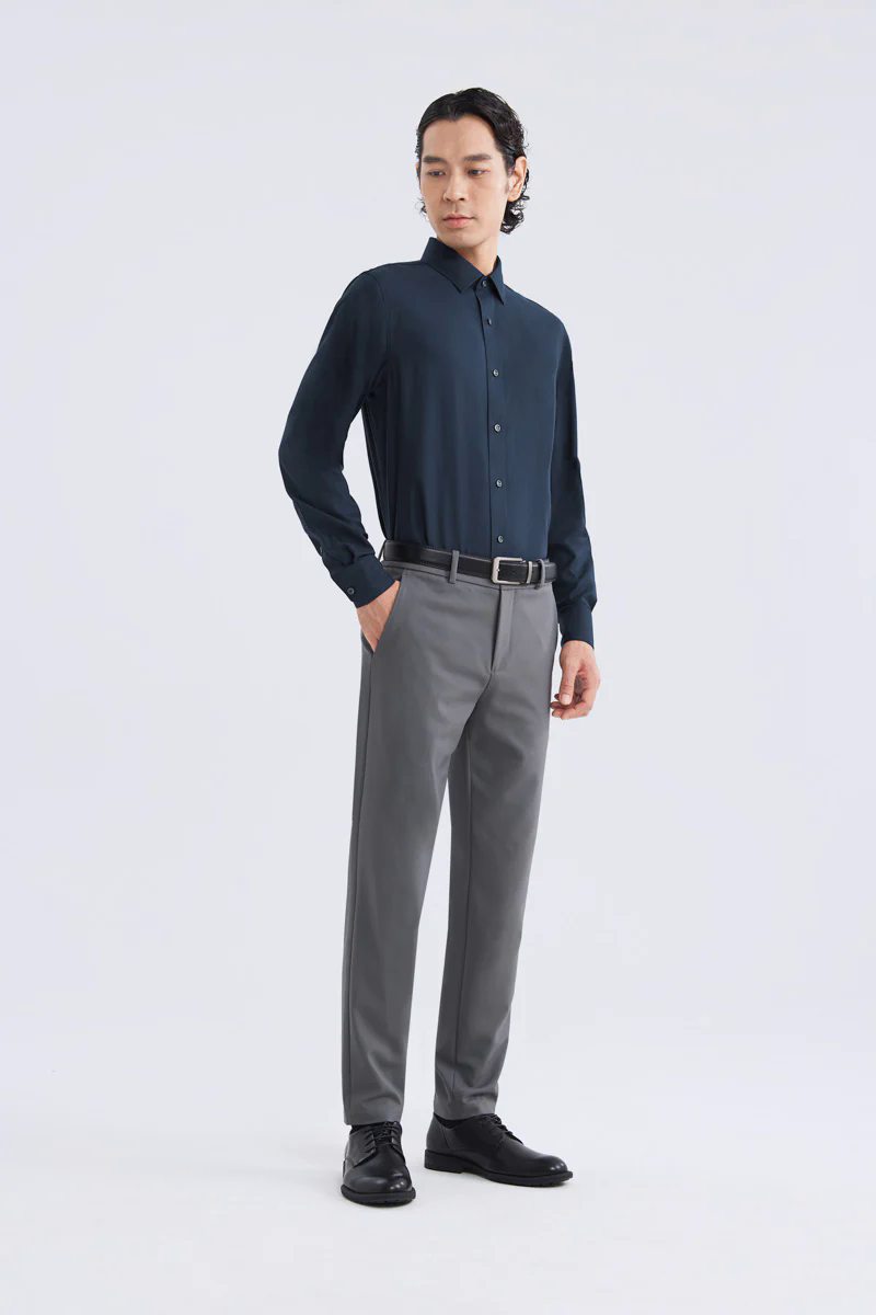 Wrinkle-Free Dobby Twill Dress Shirt  | Navy Semi Plain 27587N
