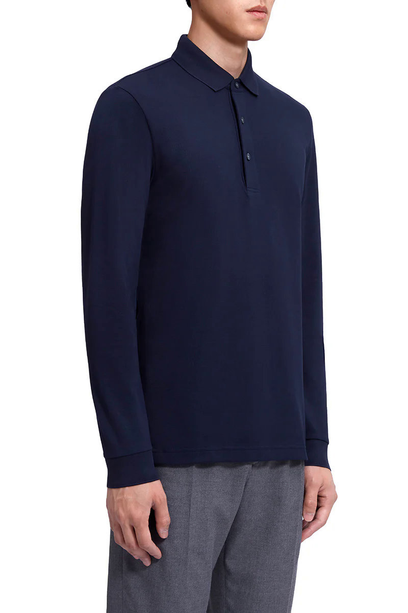 Pique Long Sleeve Polo | Navy NNY096 Pique Long Sleeve Polo | Navy NNY096