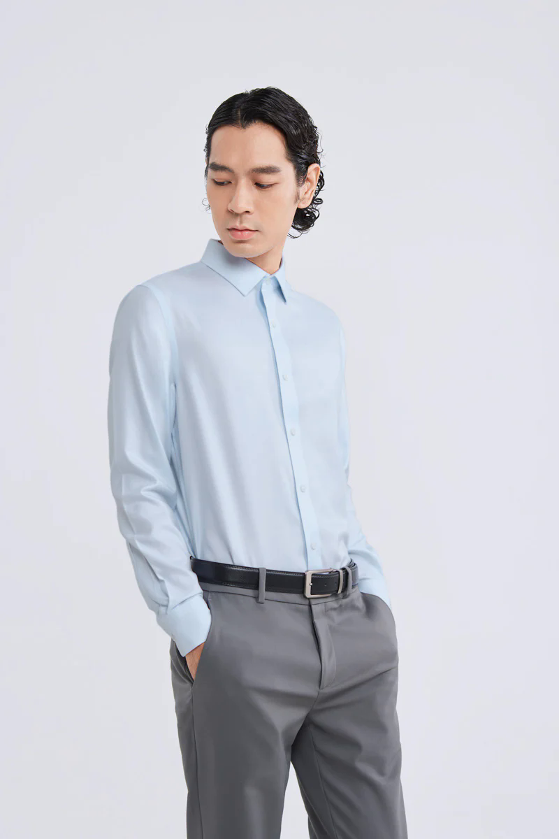 Wrinkle-Free Dobby Twill Dress Shirt | Pale Blue Semi Plain 27585N Wrinkle-Free Dobby Twill Dress Shirt | Pale Blue Semi Plain 27585N