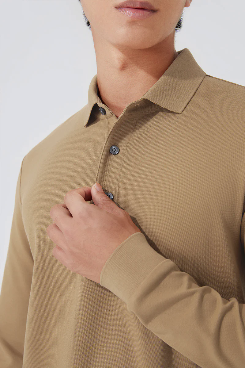 Pique Long Sleeve Polo | Khaki KE0178 Pique Long Sleeve Polo | Khaki KE0178