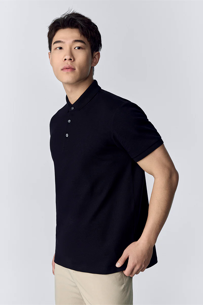 3-Button Pique Polo | Black BKFD01